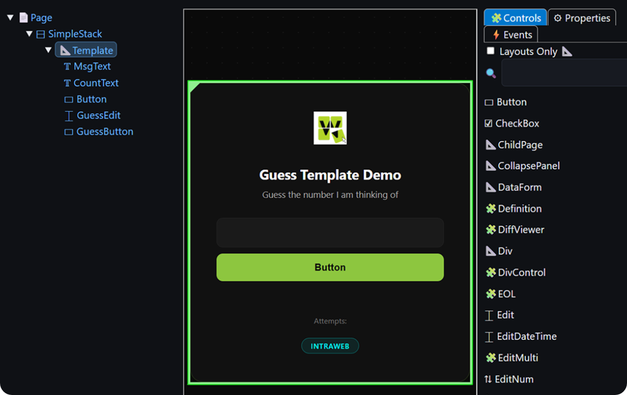 IntraWeb Designer layout