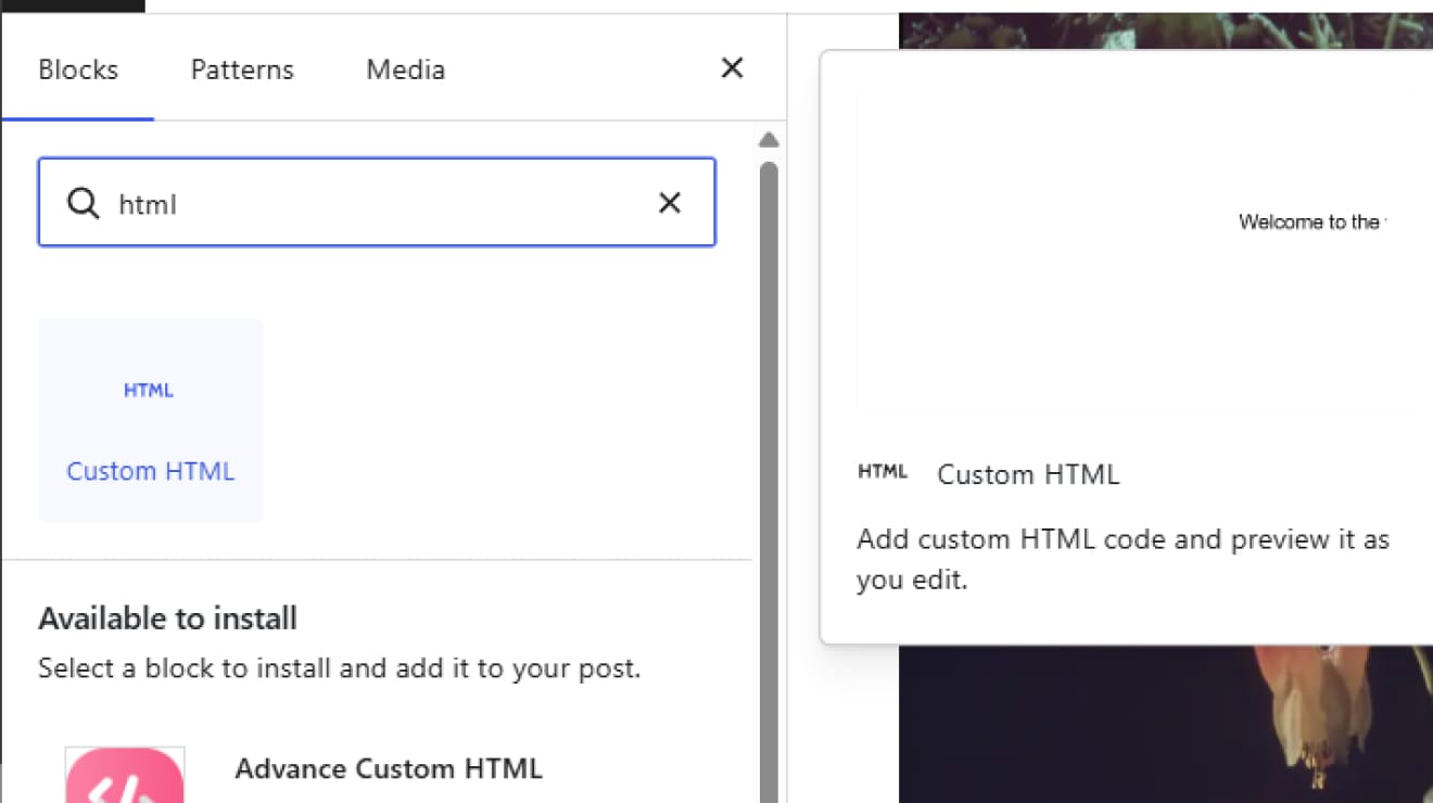 WordPress Custom HTML block